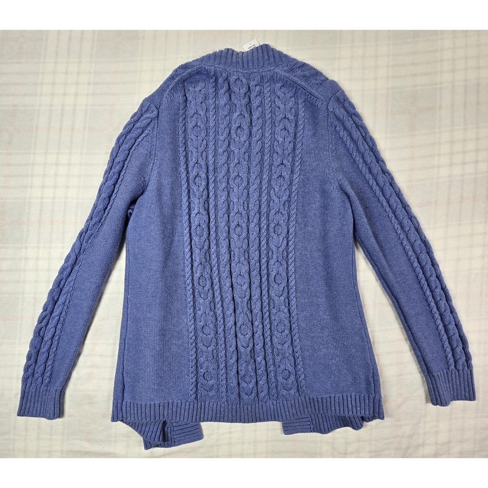 LL Bean Womens Double L Cable Knit Open Cardigan Sweater Long Blue Heather L NWT - Picture 2 of 12